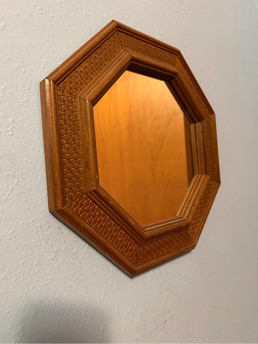 Octagonal Wood-Tone Wall Mirror - Brown